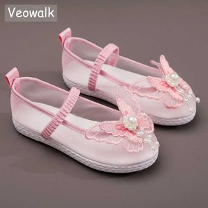 Flat shoes Veowalk 2-5 Years Children Girls Mesh Elastic Strap Comfortable Flat Shoes Butterfly Knot Summer Kids Princess Hanfu Ballets WX5.28