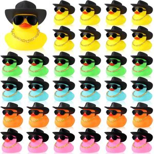 12/24/36 Sets Cowboy Bulk for Ducking Cool Rubber Ducks with Mini Hat Necklace Bath Toy L2405