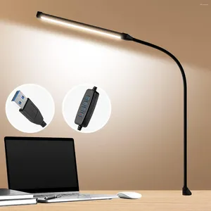 Lâmpadas de mesa Uma lâmpada de mesa de LED com clipe de olho no clipe On Lights for Home Office 3 Modos 10 Brilho Longo Flexível Gósoneck Metal