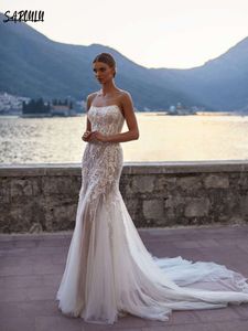 Elegancka sukienka ślubna bez ramiączek błyszcząca syrenka szaty cekiny aplikacje dla długości podłogowej sukienki ślubne vestidos de novia
