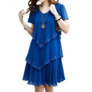 Plus-Size-Kleider neue Sommerfrau Lose Kurzarm-Rüschen Chiffon Kleid Kleidung Vestidos S-5xl Vintage Vestidos 234t