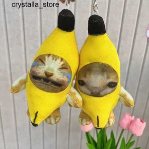Plush Keychains 2023 Crying Banana Cat Plush Pendant Cute Banana Cat Doll with Sound Toy Keychain Car Bag Fun Pendant Keychain Gift NewS2452804 s2452909
