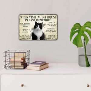 Cat Decor Vintage Metal Signs When Visiting My House Please Remember Retro Tin Sign Printing Poster Bar Restaurant Cafe