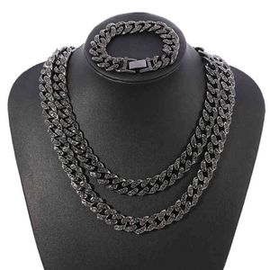 Wholesale Black 13mm Iced Out Cubic Zircon Diamond CZ Cuban Link Chain Miami Cuba Necklace Bracelet Hip Hop Jewelry For Men 278M