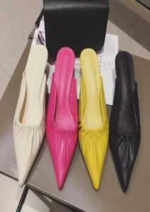 2019 Summer Pleated Face Stiletto High Heel Baotou Halflers Women Women Werting Lowheeled Mules Shoes5021879