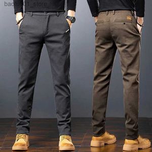 Męskie spodnie Spring Mens Ultra-Casual Pants Business Prosty Twill Bawełniane sprężyste spodnie marka Modna koreańska odzież kawa Czarna szara Q240529