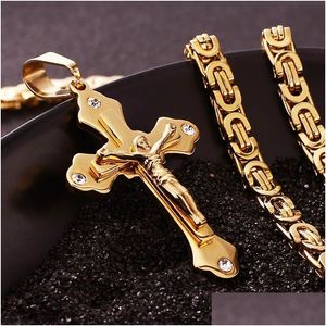 Anhänger Halsketten Hochwertige Edelstahlkreuz-Mti-Schicht Christus Jesus Crucifix Gold Biker Kette für Herren Hip-Hop Punk Drop de dhw6k
