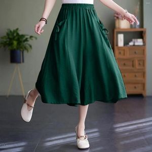 Women's Shorts Summer Chiffon Capris Pants Solid Color Pockets Pleated High Waist Loose Wide Leg Trousers Leisure Women Plus Size Culotte