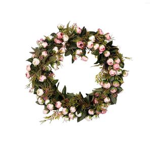 Dekorativa blommor Alla hjärtans cirkel Rose Wreath Bud Flower Artificial Day Vine Home Decor Door For Front Outside Christmas