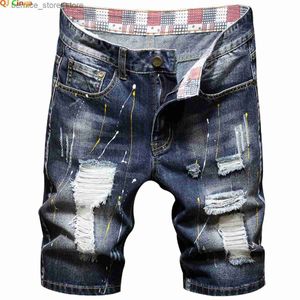 Men's Shorts 2024 Summer Blue Mens Ripped Jeans Shorts Fashion Casual Denim Shorts Plus Size 28-34 36 38 40 Men Slacks Q240529