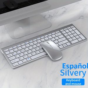 JOMAA SILVER SPAINISK Tangentbord och musuppsättning Bluetooth 2.4G Trådlöst tangentbord och muskam för dator bärbar dator SLIKT KLICKA 240529