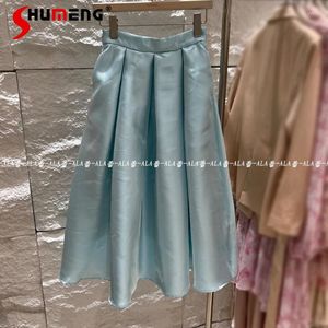 Saias Primavera Verão Verão HEPBURN PLARGELL SKIRT SKIRT Small temperamento 2024 Elegante cor sólida fêmea de comprimento médio