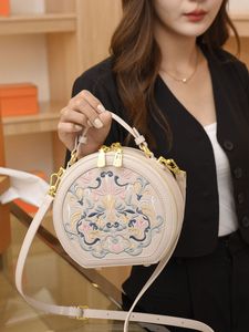 Umhängetasche Modehandtasche vorgeschrieben gestickte Handtaschen Frauentasche Neue trendige Kunsttaschen Chinesische Handtasche einzelner Schulter -Cross -Body -Tasche kleine runde Tasche