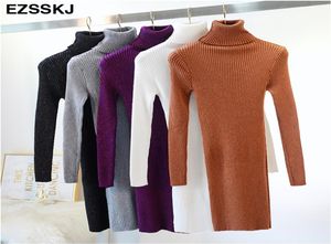 Ezsskj High Elasticity Autumn Winter Sweater Dress Women Warm Female Turtleneck Knitted Bodycon Elegant Glitter Club Dress Ol MX194605621