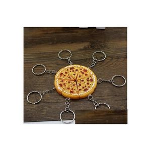 Nyckelringar 50st Pizza Keychain Söt tecknad leksaksring Barn Party Gift Creative Pendant Charm Chain Keyring Accessories Drop Deliv Dhnzu