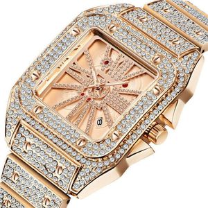 Relógios de punho Hip Hop Relógios masculinos Cool Men Flory Diamond Quartz Wrist Watch Calendário Square