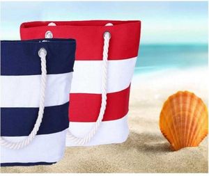 Женщины напечатанные пляжные сумки полоса полоска холста складная торговая вода с пульсированной сумкой для плеча 7914044