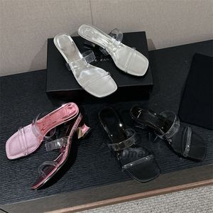 French sandals with a line with transparent high heels new wear fairy wind fashion thin ribbon glass shoes with box 35-40
