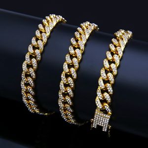 Hot sale discount fashion men and women Cuban bracelet hip-hop pie zinc alloy diamond gold bracelet 18k gold-plated non-fading non-alle 277Q