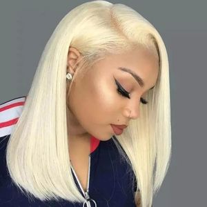 12a 180 كثافة 13x4 Bob Frontal Wigs 613 Ombre Blonde Straight Brazilian Lace Hair Hair Hair Breacted Precked Short For Black