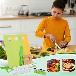 13pcs Kids Cooking Cutter Set Toddler Wooden Cutter Plastic Fruit Knives Toddler Safe Knives DIY Peeler Tools Kitchen Supplies