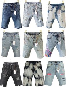 Men's Jeans Purple Brand Men Painted Denim Shorts Fashion Printed Ripped Pants Slim Five-Point Breeches Summer