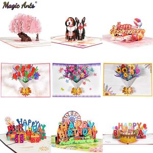 Presentkort 3D Pop-up Cards Flowers Födelsedagskort Jubileumsgåvor Vykort Maple Cherry Tree Wedding Invitations gratulationskort D240529