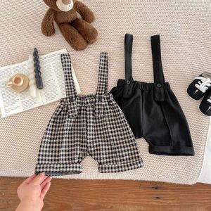 2024 Spring Summer Girl Infant Lose Plaid Overalls Jungen Kinder Feste Hosenträger Hosen Babycotton Kurzhose Kleinkind Kleidung L2405