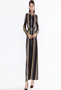 Women039s Runway Dresses Turn Down Collar Long Sleeves Striped Printed Sexy Split High Street Fashion Casual Long Dress1101871