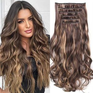 Hair Wefts Multi color clip style body wave hair extension of 45.72cm 6-piece double ribbon synthetic heat-resistant hair extension Q240529