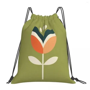 Рюкзак ретро -тюльпан - апельсиновые и оливковые зеленые портативные сумки для шнурки с панми