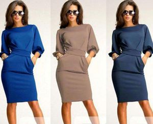 3 colori roupas femmininas 2015 Nuovo donna a mezza manica da donna lavoro indossare abbigliamento da ginocchia casual Office Slim DRS4214843