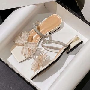 35-43 Women Size Modern Plus Sandals Transparent Diamonds Lace Bow Bling Crystal Party Wedding Office Dress Summer 321