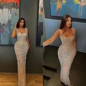 Lüks İnciler Denizkızı Gelinlik Seraları Gelin Gowns Spagetti kayışları Özel Yapımlı Kolsuz Süpürmez Tren Gelin Vestido De Novia