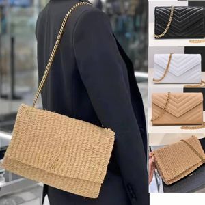 Women Raffias Strohbag Designer Strand Einkaufsschulter Handtaschen Raffias Metallkettenhandtaschen -Gewebebeutel Herren Brieftaschen Kreuzkörper Clutch Stroh Strand Umhängetasche