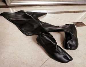 Botines Mujer 2022 Chunky niski obcas na długich butach dla kobiety kwadratowe palce czarne skórzane buty deszczowe luksusowe tabi bottes8360426