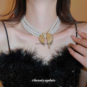 2024French Angel Wings Pearl Necklace with High Grade Elegance and Multi layered Clavicle Chain Fashion Neckchain 1POY3
