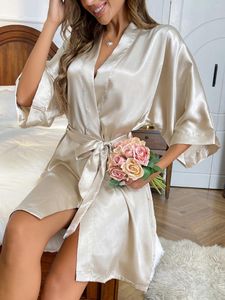 家庭用服の睡眠スカート春夏シンプルなドレスセクシーな長いシルクカーディガンバスローブ女性