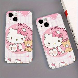 1pc Cartoon Cute Girl Pink Kitty Cat Suitable IPhone15 Series All-inclusive Phone Case (No Phone)