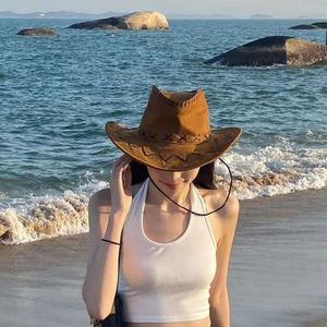 Breda randen hattar hink western cowboy hatt kvinnor sommar utomhus bergsklättring camping solskydd knight strand fiskare