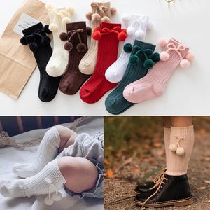 Baby Girls Cherry Ball Knee High Socks Toddler Tube British Style Princess For Kids Knitted Sock Leg Warmer 05Years 240529