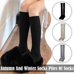 Women Socks Autumn Winter Long Thick Line Casual Simple Solid Color Warm Pile For Japanese Korean Style Stockings P0N4