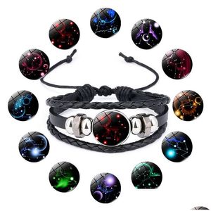 Charmarmband 6 stilar stjärntecken läder 18mm ingefära snap knappar 12 horoskop justerbar armband för kvinnor män mode smycken dr dhefb