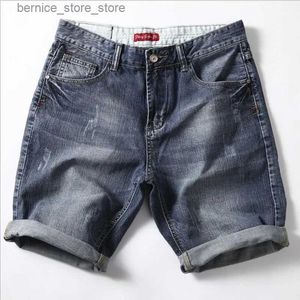 Mäns shorts män grå denim shorts jeans byxor god kvalitet män bomull knä längd kort jeans ny sommar manlig stor storlek denim shorts 42 Q240529