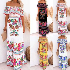 Designer Kvinnokläder 2024 Ny vår/Summer Womens Dress One Shoulder Dress Fragmenterad Flower Fashion Off Axla Långtryckt klänning Kvinnor Clothess6tk