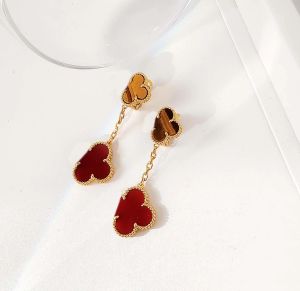 Lyxkvalitet Charm Drop Earring med Nature Red Agate och Tiger Eye Stone Dangle In 18k Gold Plated Have Box Stamp V1