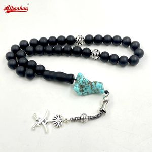 Tasbih Black Matte Natural Onyx Stone Turkish Fashion Metal Prayer Bead Bracelet Tasselsギフト240528