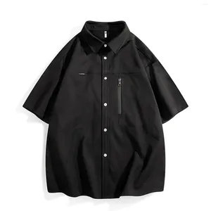 Camiseta casual masculina camiseta de verão homem masculino contraste bolso tudo com camisa de lapela solta roupas coreanas