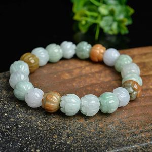 100% Natural Burma Jadeite Armband Bud Jade Bangle Women Jewelry äkta Burmese Jades Stone Pärlor Elastiska pärlband 240529