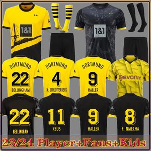 23 24 110th Soccer Jerseys Dortmund Borussia F.Nmecha Kamara 2023 2024 Black Football Shirt Reus Bellingham Hummels Reyna Brandt Men Kids Kit Maillot de Foot